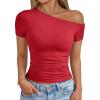 imageTrendy Queen Women Off The Shoulder Tops Summer 2025 Short Sleeve Shirts Going Out Crop Y2k Cute Sexy TeeRed
