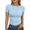imageTrendy Queen Womens Boat Neck Tops Short Sleeve TShirts Going Out Compression Summer Y2k Basic Clothes 2025Babyblue