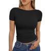 imageTrendy Queen Womens Boat Neck Tops Short Sleeve TShirts Going Out Compression Summer Y2k Basic Clothes 2025Black