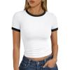 imageTrendy Queen Womens Crop Cute Tops Summer Top 2025 Y2k Short Sleeve Shirts Crewneck Color Block Slim Fit Basic ShirtWhite