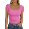 imageTrendy Queen Womens Square Neck Ribbed Basic Going Out Crop Tops Short Sleeve T Shirts Summer Clothes 2025Hot Pink