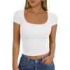 imageTrendy Queen Womens Square Neck Ribbed Basic Going Out Crop Tops Short Sleeve T Shirts Summer Clothes 2025White
