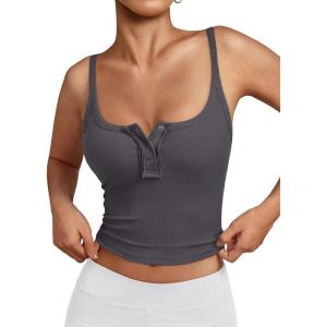imageTrendy Queen Tanks Women Summer Racerback Crop Tops Camisole Ribbed Tops Shirts Going Out Beach Vacation Outfits 2025Blackgrey