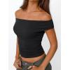 imageTrendy Queen Off The Shoulder Tops for Women Going Out Y2K Summer Cute Shirts Sexy 2025 Double Lined Spring Club OutfitsBlack