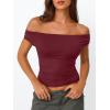 imageTrendy Queen Off The Shoulder Tops for Women Going Out Y2K Summer Cute Shirts Sexy 2025 Double Lined Spring Club OutfitsBurgundy