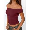 imageTrendy Queen Off The Shoulder Tops for Women Going Out Y2K Summer Cute Shirts Sexy 2025 Double Lined Spring Club OutfitsBurgundy