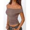 imageTrendy Queen Off The Shoulder Tops for Women Going Out Y2K Summer Cute Shirts Sexy 2025 Double Lined Spring Club OutfitsCoffeegrey