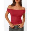 imageTrendy Queen Off The Shoulder Tops for Women Going Out Y2K Summer Cute Shirts Sexy 2025 Double Lined Spring Club OutfitsRed