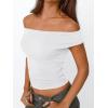 imageTrendy Queen Off The Shoulder Tops for Women Going Out Y2K Summer Cute Shirts Sexy 2025 Double Lined Spring Club OutfitsWhite