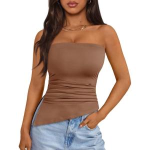 imageTrendy Queen Womens Summer Going Out Tube Tops Strapless Asymmetrical Bandeau Backless Corset Cute Teen Girls Y2k ShirtsBrown