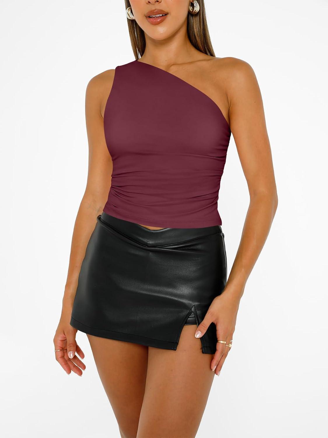 imageTrendy Queen Womens Going Out Tops Summer Spring Tank Crop Outfit Cute Y2k Shirts Corset Fashion Workout Clothes 2025Wine Red