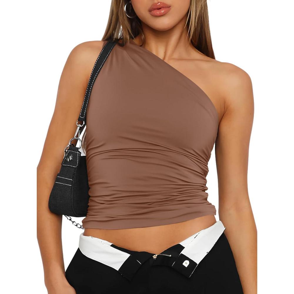 imageTrendy Queen Womens Going Out Tops Summer Spring Tank Crop Outfit Cute Y2k Shirts Corset Fashion Workout Clothes 2025Brown