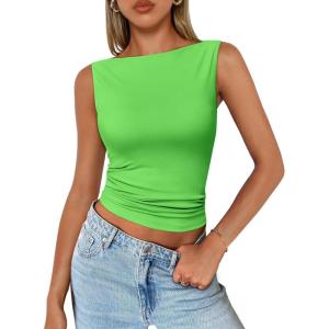 imageTrendy Queen Women Going Out Casual Tank Tops Spring Summer Basic Cute 2025 Sleeveless Shirt Y2K Fashion Outfit ClothesGrassgreen