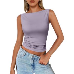 imageTrendy Queen Women Going Out Casual Tank Tops Spring Summer Basic Cute 2025 Sleeveless Shirt Y2K Fashion Outfit ClothesPurple