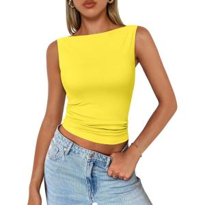 imageTrendy Queen Women Going Out Casual Tank Tops Spring Summer Basic Cute 2025 Sleeveless Shirt Y2K Fashion Outfit ClothesYellow