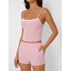 imageTrendy Queen Pink Pajamas for Women Sets 2 Piece Outfits Loungewaer Matching Clothing Summer Outfits Floral Lace Trim Cami Top And Shorts Pink M