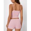 imageTrendy Queen Pink Pajamas for Women Sets 2 Piece Outfits Loungewaer Matching Clothing Summer Outfits Floral Lace Trim Cami Top And Shorts Pink M