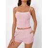 imageTrendy Queen Pink Pajamas for Women Sets 2 Piece Outfits Loungewaer Matching Clothing Summer Outfits Floral Lace Trim Cami Top And Shorts Pink M