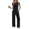 imageTrendy Queen 2 Piece Matching Summer Sweatsuit Lounge Set Womens Wide Leg Pants Side Ruching Crop Top SetsBlack