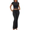 imageTrendy Queen Lounge Sets For Women 2 Piece Casual Y2K Outfits Short Sleeve Cropped Tops Fold Over Flare Pants Tracksuits