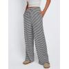 imageTrendy Queen Womens Striped Ribbed Wide Leg Pants Casual Drawstring Elastic Waist Baggy Sweatpants with PocketsBlack White