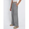 imageTrendy Queen Womens Striped Ribbed Wide Leg Pants Casual Drawstring Elastic Waist Baggy Sweatpants with PocketsBlack White