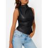 imageTrendy Queen Going Out Tops Leather Top Fall Outfits 2025 Asymmetrical Mock Neck p Sexy Corset Club OutfitBlack