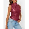 imageTrendy Queen Going Out Tops Leather Top Fall Outfits 2025 Asymmetrical Mock Neck p Sexy Corset Club OutfitRed