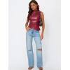 imageTrendy Queen Going Out Tops Leather Top Fall Outfits 2025 Asymmetrical Mock Neck p Sexy Corset Club OutfitRed