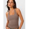 imageTrendy Queen Halter Tops for Women 2025 Summer Going Out Tops Backless Crop Sleeveless Workout Shirts Cute Y2k ClothesCoffeegrey