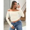 imageTrendy Queen Womens Long Sleeve Off The Shoulder Tops Going Out Cute Basic Y2K Fall Fashion 2025 Outfits ClothesApricot