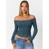 imageTrendy Queen Womens Long Sleeve Off The Shoulder Tops Going Out Cute Basic Y2K Fall Fashion 2025 Outfits ClothesBlue