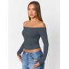 imageTrendy Queen Womens Long Sleeve Off The Shoulder Tops Going Out Cute Basic Y2K Fall Fashion 2025 Outfits ClothesGrey