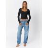 imageTrendy Queen Womens Long Sleeve Shirts Going Out Crop Tops Sweetheart Neck Workout TopsBlack