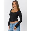 imageTrendy Queen Womens Long Sleeve Shirts Going Out Crop Tops Sweetheart Neck Workout TopsBlack