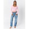 imageTrendy Queen Womens Long Sleeve Shirts Going Out Crop Tops Sweetheart Neck Workout TopsPink
