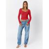 imageTrendy Queen Womens Long Sleeve Shirts Going Out Crop Tops Sweetheart Neck Workout TopsRed