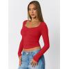 imageTrendy Queen Womens Long Sleeve Shirts Going Out Crop Tops Sweetheart Neck Workout TopsRed