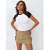 imageTrendy Queen Womens Short Sleeve Slim Fit Slightly Crop Color Block Crew Neck Basic T Shirts Stretchy Summer Tops 2025Black White