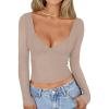 imageTrendy Queen Going Out Tops for Women Trendy Long Sleeve Shirts Fashion Clothing V Neck Basic Y2K Clothes Cute Shirt CorsetBeige