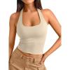 imageTrendy Queen Halter Tops for Women 2025 Summer Going Out Tops Backless Crop Sleeveless Workout Shirts Cute Y2k ClothesApricot