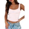 imageTrendy Queen Summer Tops for Women Going Out Teen Girls Cute Crop Tank Top Y2K Basic Bow Clothes Square Neck 2025 CamisolePink