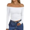 imageTrendy Queen Womens Long Sleeve Off The Shoulder Tops Going Out Cute Basic Y2K Fall Fashion 2025 Outfits ClothesWhite