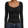 imageTrendy Queen Womens Long Sleeve Shirts Going Out Crop Tops Sweetheart Neck Workout TopsBlack