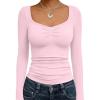 imageTrendy Queen Womens Long Sleeve Shirts Going Out Crop Tops Sweetheart Neck Workout TopsPink