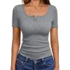 imageTrendy Queen Womens Short Sleeve Summer Tops Ribbed Henley T Shirts Basic Tee Cute Casual Spring Fashion Clothes 2025Grey