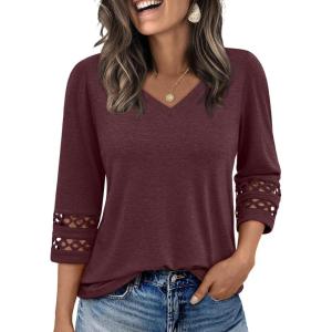 imageTrendy Queen 34 Length Sleeve Womens Tops V Neck Tunic Dressy Casual Business Ladies Fall Fashion Outfits 2025Winered