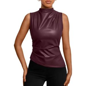 imageTrendy Queen Going Out Tops Leather Top Fall Outfits 2025 Asymmetrical Mock Neck p Sexy Corset Club OutfitWinered