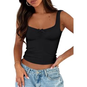 imageTrendy Queen Summer Tops for Women Going Out Teen Girls Cute Crop Tank Top Y2K Basic Bow Clothes Square Neck 2025 CamisoleBlack