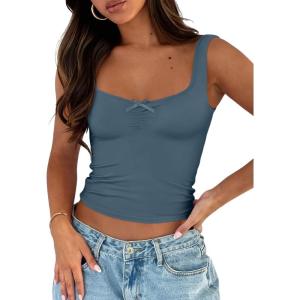 imageTrendy Queen Summer Tops for Women Going Out Teen Girls Cute Crop Tank Top Y2K Basic Bow Clothes Square Neck 2025 CamisoleHazeblue